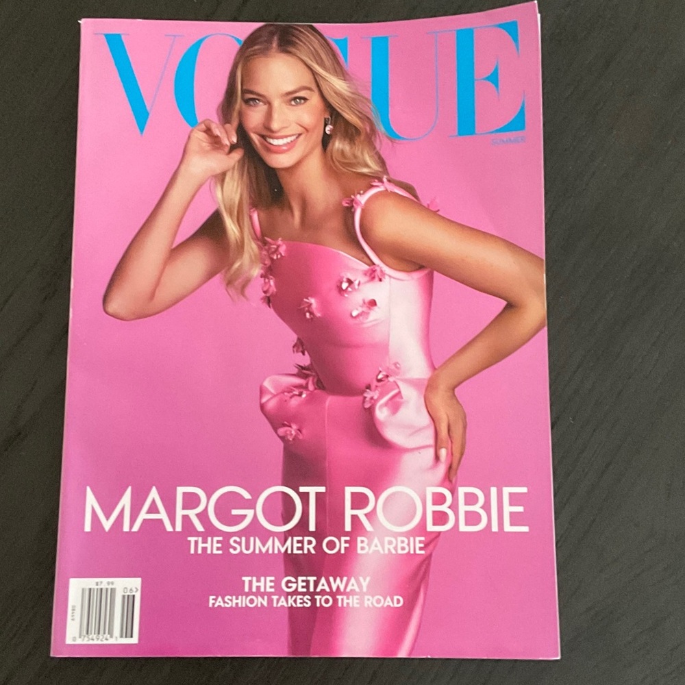 Margot Robbie Barbie Vogue Magazine with Vibrant Pink Cover